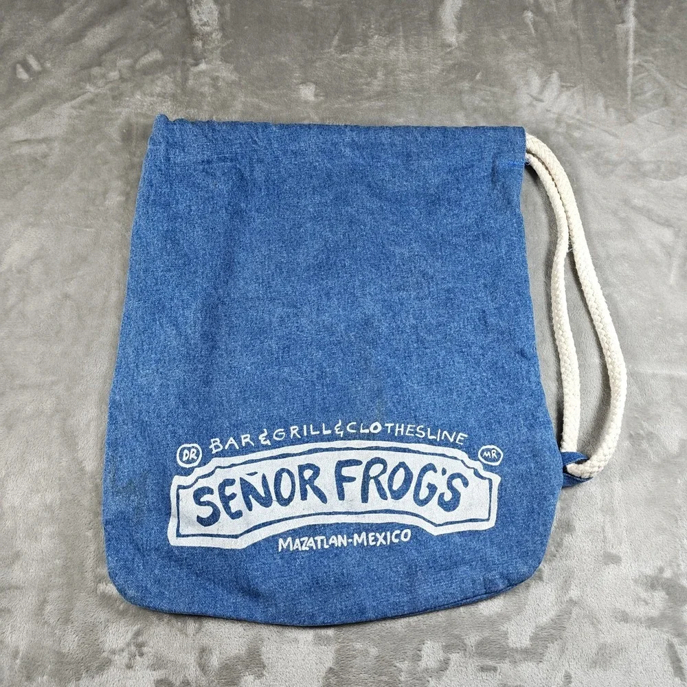 Vintage Senor Frogs Tote Bag Denim Rope Handle Mazatlan Mexico Carlos N Charlies